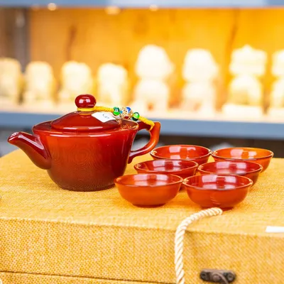Ấm Chén Mã Não Đỏ | Quà Tặng Phong Thủy Cao Cấp M25960