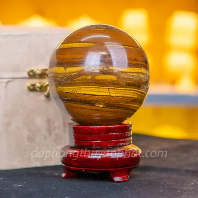 Quả Cầu Đá Phong Thủy Thạch Anh Mắt Hổ Nâu Vàng 2,03kg M03901