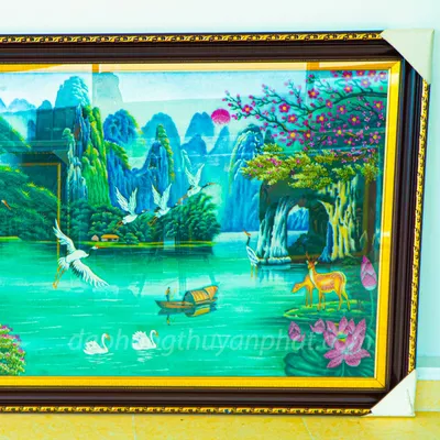 Tranh Đá Phong Thủy | Tranh Đá Quý Cao Cấp | Tranh Đá Quý Phong Cảnh | Tranh Tùng Hạc Diên Niên - Chất Liệu Đá Quý Tự Nhiên 100% - Kích Thước 2,25m x 1,35m AT005