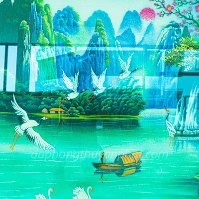 Tranh Đá Phong Thủy | Tranh Đá Quý Cao Cấp | Tranh Đá Quý Phong Cảnh | Tranh Tùng Hạc Diên Niên - Chất Liệu Đá Quý Tự Nhiên 100% - Kích Thước 2,25m x 1,35m AT005