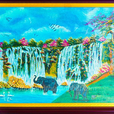 Tranh Đá Phong Thủy | Tranh Đá Quý Cao Cấp | Tranh Đá Quý Phong Cảnh | Tranh Cảnh Rừng Cao Nguyên Chất Liệu Đá Quý Tự Nhiên 100% - Kích Thước: 1m95 x 1m15