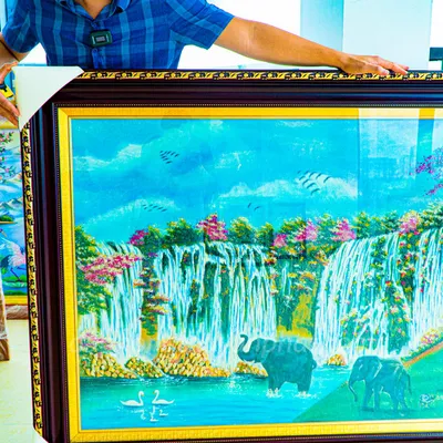 Tranh Đá Phong Thủy | Tranh Đá Quý Cao Cấp | Tranh Đá Quý Phong Cảnh | Tranh Cảnh Rừng Cao Nguyên Chất Liệu Đá Quý Tự Nhiên 100% - Kích Thước: 1m95 x 1m15