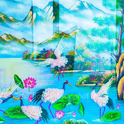 Tranh Đá Phong Thủy | Tranh Đá Quý Cao Cấp | Tranh Đá Quý Phong Cảnh | Tranh Đào Hạc Đón Khách Chất Liệu Đá Quý Tự Nhiên 100% - Kích Thước: 1m92 x 1m12