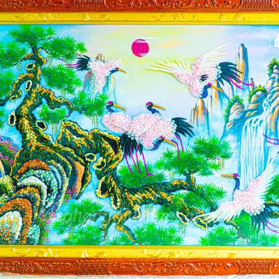 Tranh Đá Phong Thủy | Tranh Đá Quý Cao Cấp | Tranh Đá Quý Phong Cảnh | Tranh Tùng Hạc Đón Khách Chất Liệu Đá Quý Tự Nhiên 100% - Kích Thước: 1m92 x 1m12