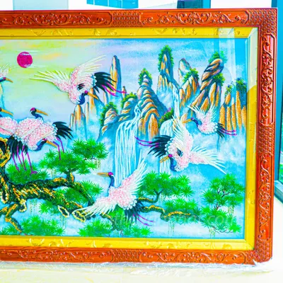Tranh Đá Phong Thủy | Tranh Đá Quý Cao Cấp | Tranh Đá Quý Phong Cảnh | Tranh Tùng Hạc Đón Khách Chất Liệu Đá Quý Tự Nhiên 100% - Kích Thước: 1m92 x 1m12