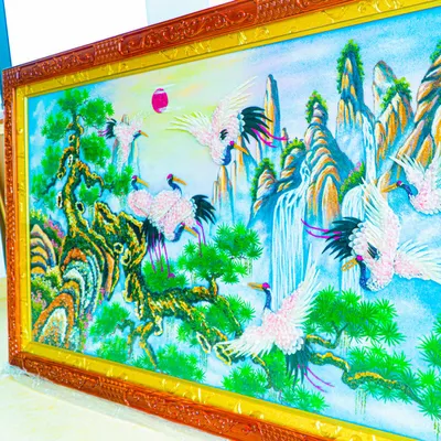 Tranh Đá Phong Thủy | Tranh Đá Quý Cao Cấp | Tranh Đá Quý Phong Cảnh | Tranh Tùng Hạc Đón Khách Chất Liệu Đá Quý Tự Nhiên 100% - Kích Thước: 1m92 x 1m12