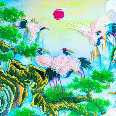Tranh Đá Phong Thủy | Tranh Đá Quý Cao Cấp | Tranh Đá Quý Phong Cảnh | Tranh Tùng Hạc Đón Khách Chất Liệu Đá Quý Tự Nhiên 100% - Kích Thước: 1m92 x 1m12