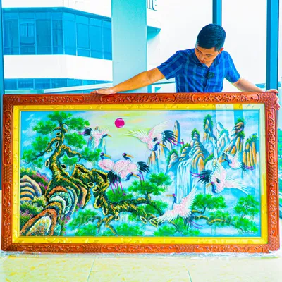 Tranh Đá Phong Thủy | Tranh Đá Quý Cao Cấp | Tranh Đá Quý Phong Cảnh | Tranh Tùng Hạc Đón Khách Chất Liệu Đá Quý Tự Nhiên 100% - Kích Thước: 1m92 x 1m12
