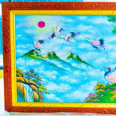 Tranh Đá Phong Thủy | Tranh Đá Quý Cao Cấp | Tranh Đá Quý Phong Cảnh | Tranh Tùng Hạc Chất Liệu Đá Quý Tự Nhiên 100% - Kích Thước: 1m92 x 1m12 AT009
