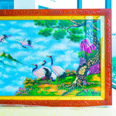 Tranh Đá Phong Thủy | Tranh Đá Quý Cao Cấp | Tranh Đá Quý Phong Cảnh | Tranh Tùng Hạc Chất Liệu Đá Quý Tự Nhiên 100% - Kích Thước: 1m92 x 1m12 AT009