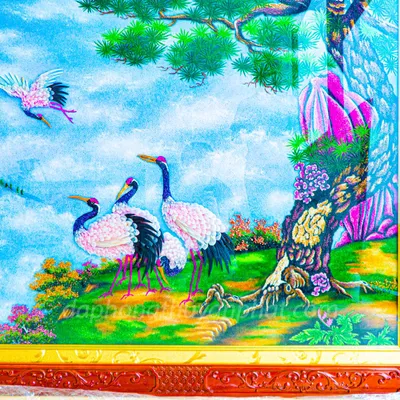 Tranh Đá Phong Thủy | Tranh Đá Quý Cao Cấp | Tranh Đá Quý Phong Cảnh | Tranh Tùng Hạc Chất Liệu Đá Quý Tự Nhiên 100% - Kích Thước: 1m92 x 1m12 AT009