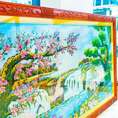 Tranh Đá Phong Thủy | Tranh Đá Quý Cao Cấp | Tranh Đá Quý Phong Cảnh | Tranh Tùng Hạc Đón Khách Chất Liệu Đá Quý Tự Nhiên 100% - Kích Thước: 1m92 x 1m12 AT013