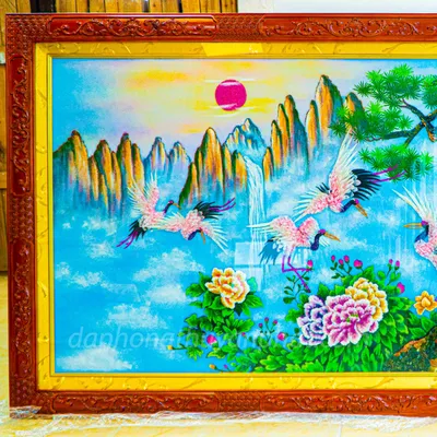 Tranh Đá Phong Thủy | Tranh Đá Quý Cao Cấp | Tranh Đá Quý Phong Cảnh | Tranh Tùng Hạc Diên Niên Chất Liệu Đá Quý Tự Nhiên 100% - Kích Thước: 1m92 x 1m12