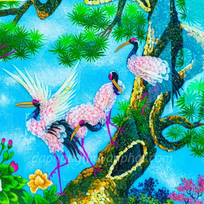 Tranh Đá Phong Thủy | Tranh Đá Quý Cao Cấp | Tranh Đá Quý Phong Cảnh | Tranh Tùng Hạc Diên Niên Chất Liệu Đá Quý Tự Nhiên 100% - Kích Thước: 1m92 x 1m12