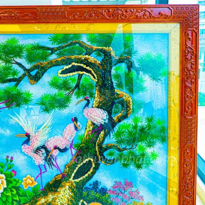 Tranh Đá Phong Thủy | Tranh Đá Quý Cao Cấp | Tranh Đá Quý Phong Cảnh | Tranh Tùng Hạc Diên Niên Chất Liệu Đá Quý Tự Nhiên 100% - Kích Thước: 1m92 x 1m12