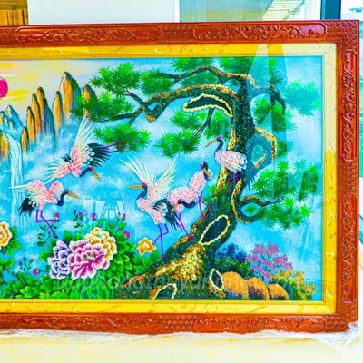 Tranh Đá Phong Thủy | Tranh Đá Quý Cao Cấp | Tranh Đá Quý Phong Cảnh | Tranh Tùng Hạc Diên Niên Chất Liệu Đá Quý Tự Nhiên 100% - Kích Thước: 1m92 x 1m12