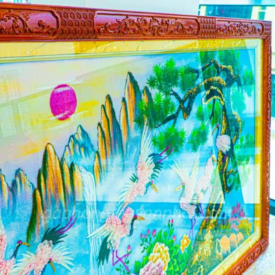 Tranh Đá Phong Thủy | Tranh Đá Quý Cao Cấp | Tranh Đá Quý Phong Cảnh | Tranh Tùng Hạc Diên Niên Chất Liệu Đá Quý Tự Nhiên 100% - Kích Thước: 1m92 x 1m12