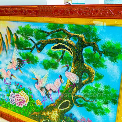 Tranh Đá Phong Thủy | Tranh Đá Quý Cao Cấp | Tranh Đá Quý Phong Cảnh | Tranh Tùng Hạc Diên Niên Chất Liệu Đá Quý Tự Nhiên 100% - Kích Thước: 1m92 x 1m12