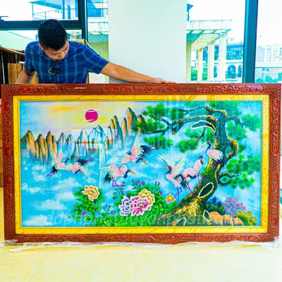 Tranh Đá Phong Thủy | Tranh Đá Quý Cao Cấp | Tranh Đá Quý Phong Cảnh | Tranh Tùng Hạc Diên Niên Chất Liệu Đá Quý Tự Nhiên 100% - Kích Thước: 1m92 x 1m12