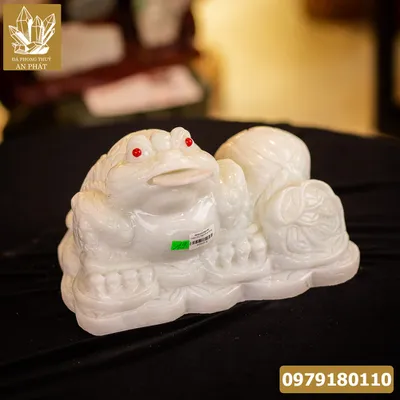 Thiềm Thừ (Cóc 3 Chân, Cóc Ngậm Tiền) Ngọc Marble Trắng Tự Nhiên 19kg - M2015