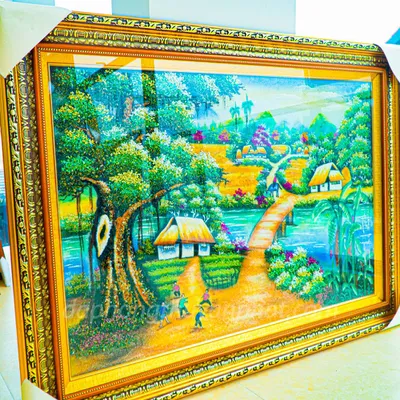 Tranh Đá Phong Thủy | Tranh Đá Quý Cao Cấp | Tranh Đá Quý Phong Cảnh | Tranh Làng Quê Chất Liệu Đá Quý Tự Nhiên 100% - Kích Thước: 1m45 x 1m05 AT017