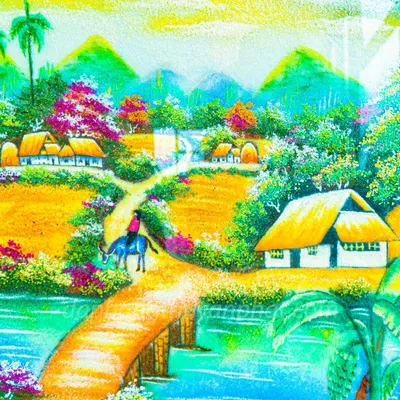 Tranh Đá Phong Thủy | Tranh Đá Quý Cao Cấp | Tranh Đá Quý Phong Cảnh | Tranh Làng Quê Chất Liệu Đá Quý Tự Nhiên 100% - Kích Thước: 1m45 x 1m05 AT017