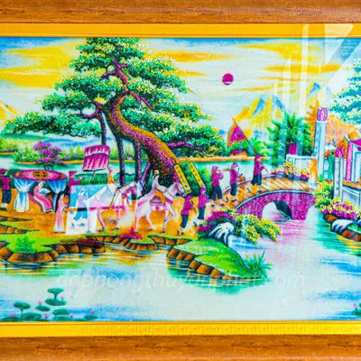 Tranh Đá Phong Thủy | Tranh Đá Quý Cao Cấp | Tranh Đá Quý Phong Cảnh | Tranh Vinh Quy Bái Tổ Chất Liệu Đá Quý Tự Nhiên 100% - Kích Thước: 1m4 x 1m03 AT018