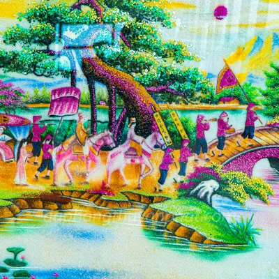 Tranh Đá Phong Thủy | Tranh Đá Quý Cao Cấp | Tranh Đá Quý Phong Cảnh | Tranh Vinh Quy Bái Tổ Chất Liệu Đá Quý Tự Nhiên 100% - Kích Thước: 1m4 x 1m03 AT018