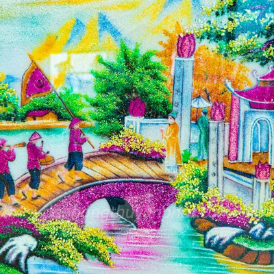 Tranh Đá Phong Thủy | Tranh Đá Quý Cao Cấp | Tranh Đá Quý Phong Cảnh | Tranh Vinh Quy Bái Tổ Chất Liệu Đá Quý Tự Nhiên 100% - Kích Thước: 1m4 x 1m03 AT018