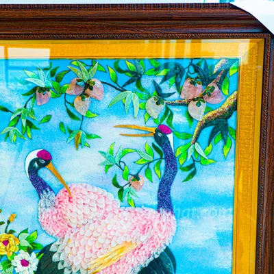 Tranh Đá Phong Thủy | Tranh Đá Quý Cao Cấp | Tranh Đá Quý Phong Cảnh | Tranh Đào Hạc Chất Liệu Đá Quý Tự Nhiên 100% - Kích Thước: 0,93m x 1m13 AT019
