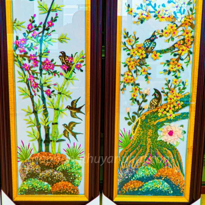 Tranh Đá Phong Thủy | Tranh Đá Quý Cao Cấp | Tranh Tứ Quý Chất Liệu Đá Quý Tự Nhiên 100% - Kích Thước: 1m12 x 0,42m AT021
