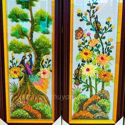 Tranh Đá Phong Thủy | Tranh Đá Quý Cao Cấp | Tranh Tứ Quý Chất Liệu Đá Quý Tự Nhiên 100% - Kích Thước: 1m12 x 0,42m AT021