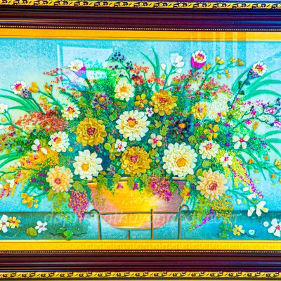 Tranh Đá Phong Thủy | Tranh Đá Quý Cao Cấp | Tranh Bình Hoa Phú Quý Chất Liệu Đá Quý Tự Nhiên 100% - Kích Thước: 1m85 x 0,95m AT022