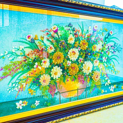Tranh Đá Phong Thủy | Tranh Đá Quý Cao Cấp | Tranh Bình Hoa Phú Quý Chất Liệu Đá Quý Tự Nhiên 100% - Kích Thước: 1m85 x 0,95m AT022