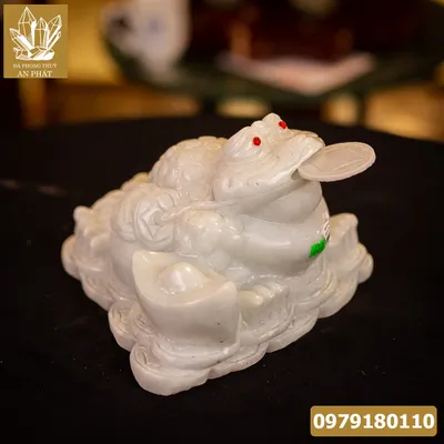 Thiềm Thừ (Cóc 3 Chân, Cóc Ngậm Tiền) Ngọc Marble Trắng Tự Nhiên 12,4kg - M20152