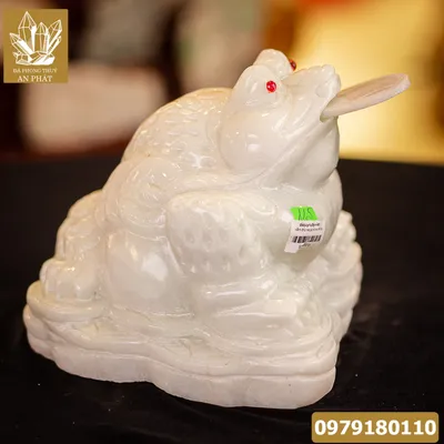 Thiềm Thừ (Cóc 3 Chân, Cóc Ngậm Tiền) Ngọc Marble Trắng Tự Nhiên 11,5kg - M20153