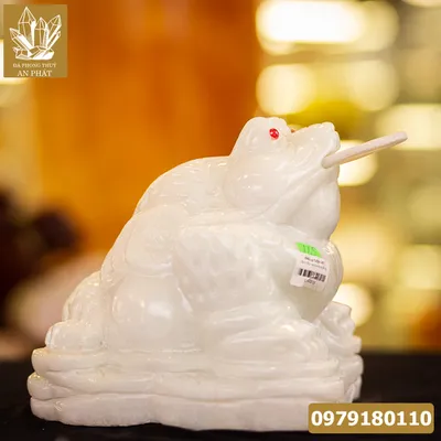 Thiềm Thừ (Cóc 3 Chân, Cóc Ngậm Tiền) Ngọc Marble Trắng Tự Nhiên 11,5kg - M20153