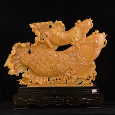 Tác Phẩm Cá Rồng Đá Phong Thủy, Đá Ngọc Onyx Vàng (Quà Tặng Phong Thủy VIP) M2423