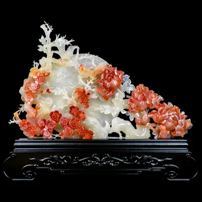 Tác Phẩm Hoa Khai Phú Quý Đá Phong Thủy, Đá Ngọc Onyx (Quà Tặng Phong Thủy VIP) M2413