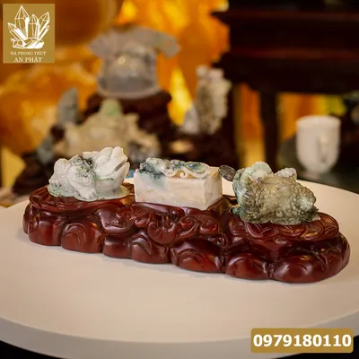 Thiềm Thừ Ngọc | Thiềm Thừ Ngọc Phỉ Thúy | Thiềm Thừ (Cóc 3 Chân, Cóc Ngậm Tiền) Ngọc Jadeit Combo 3 món - M1199