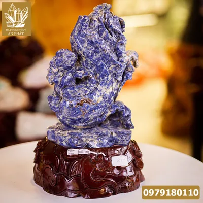 Quà Tặng Phong Thủy Cao Cấp "Thiềm Thừ (Cóc) Cưỡi Bắp Cải Lapiz Lazurite Xanh Tự Nhiên" - M0978