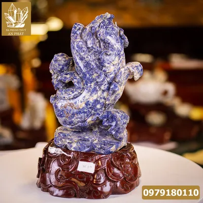 Quà Tặng Phong Thủy Cao Cấp "Thiềm Thừ (Cóc) Cưỡi Bắp Cải Lapiz Lazurite Xanh Tự Nhiên" - M0978