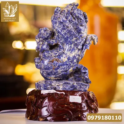 Quà Tặng Phong Thủy Cao Cấp "Thiềm Thừ (Cóc) Cưỡi Bắp Cải Lapiz Lazurite Xanh Tự Nhiên" - M0978