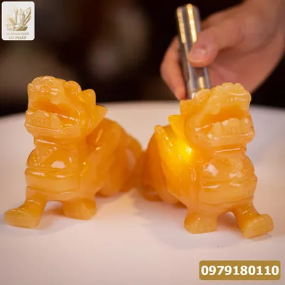 Cặp Tỳ Hưu Màu Vàng | Tỳ Hưu Đá Ngọc Hoàng Long 15cm - M0645