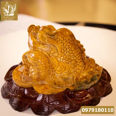 Thiềm Thừ (Cóc 3 Chân, Cóc Ngậm Tiền) Đá Canxedol Nature Vàng - M1372