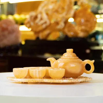 Ấm Chén Đá Tự Nhiên - Bộ Ấm Trà Khay Chiếc Lá - Ngọc Hoàng Long, Ngọc Onyx Trắng, Ngọc Onyx Xanh - M2242, 2253