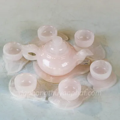 Ấm Chén Đá Tự Nhiên - Bộ Ấm Trà Thờ Khay Hình Chiếc Lá Nhỏ Chất Liệu Ngọc Onyx Trắng, Ngọc Onyx Xanh - M2253