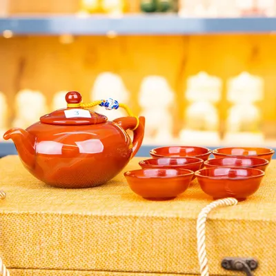 Ấm Chén Mã Não Đỏ | Quà Tặng Phong Thủy Cao Cấp M25961