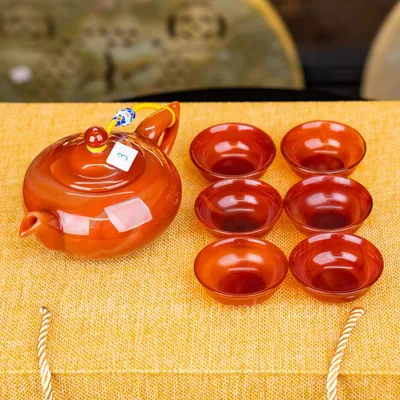 Ấm Chén Mã Não Đỏ | Quà Tặng Phong Thủy Cao Cấp M25961