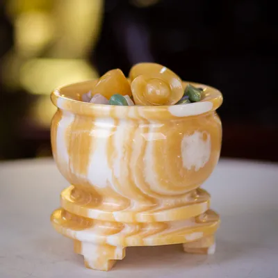 BÁT TỤ BẢO | BÁT TỤ LỘC | BÁT TỤ TÀI | BÁT TỤ THỦY ĐÁ NGỌC HOÀNG LONG 12cm - 2,8kg (3 nén vàng, vụn ngũ sắc) - M1419